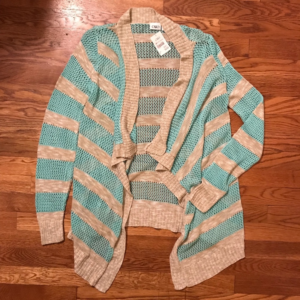 Turquoise and Tan Striped Knitted Cardigan